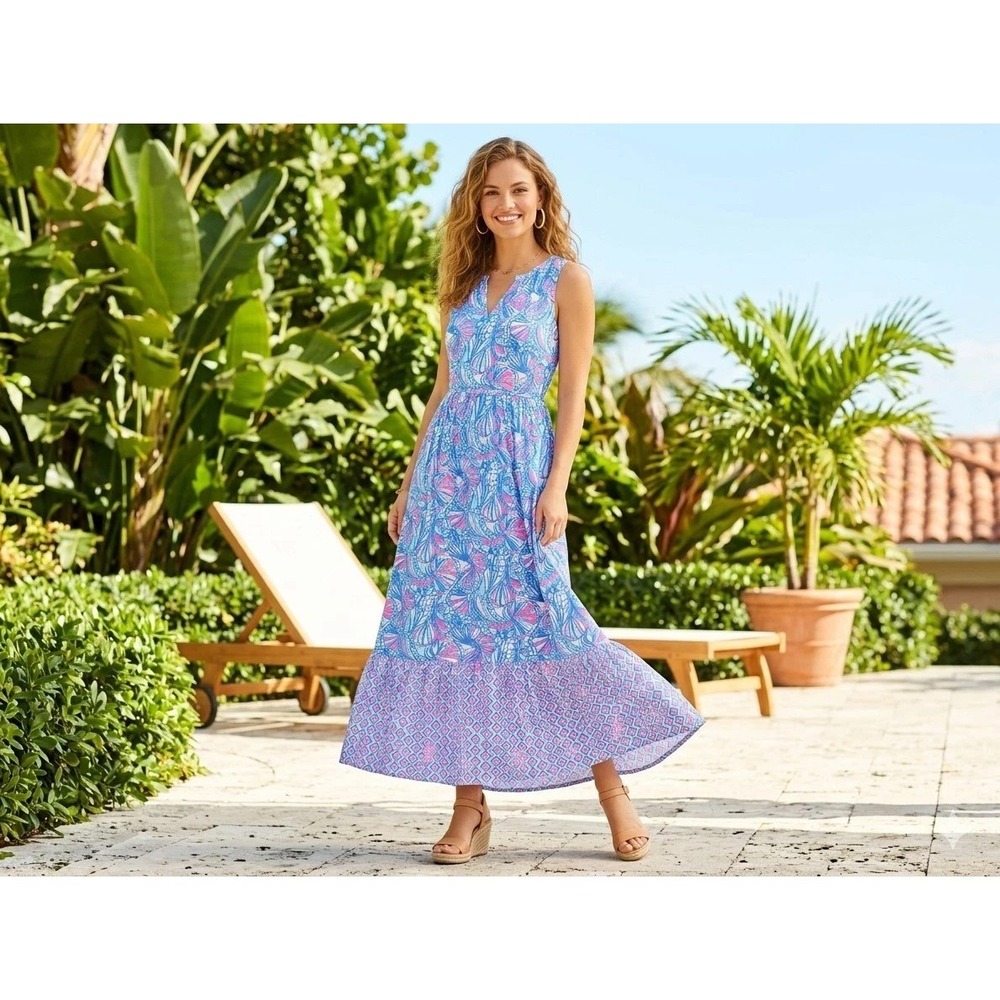 Lilly Pulitzer Target 20th Anniversary Maxi‎ Dress Shells Blue Pink Girls  XL